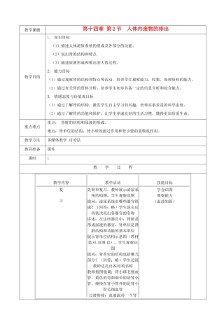 江苏省苏州市第26中学八年级生物 14.2《人体内废物的排出》教案1