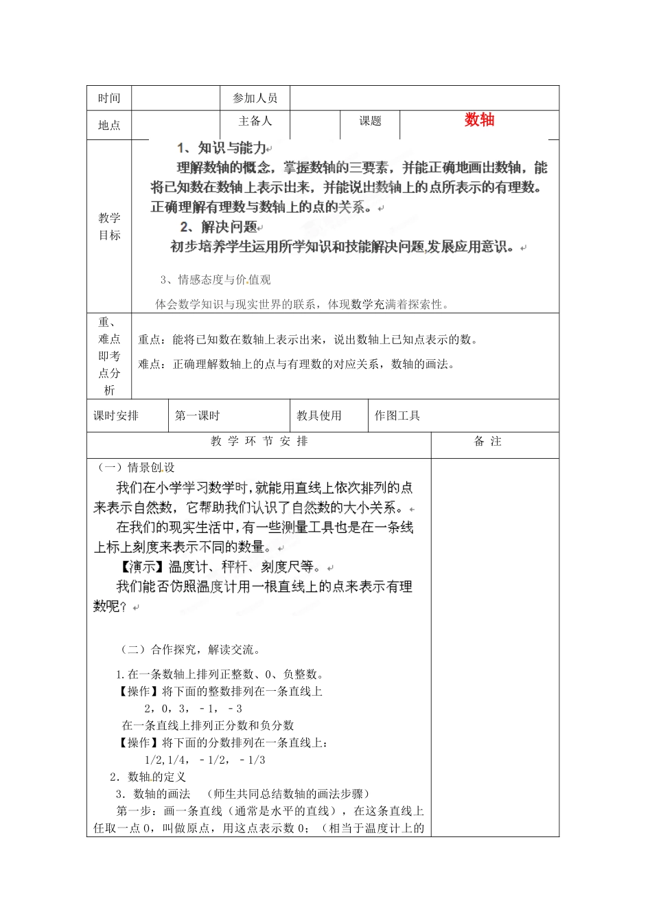河南省洛阳市下峪镇初级中学七年级数学《数轴》教案1_第1页