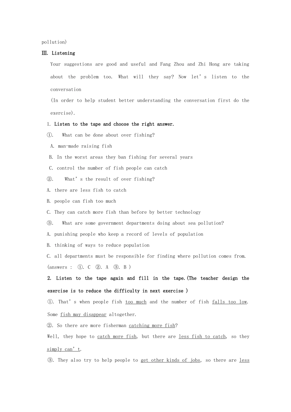 高中英语 Unit7 lesson2 Protecting the sea教案 北师大版必修3_第2页