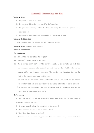 高中英语 Unit7 lesson2 Protecting the sea教案 北师大版必修3