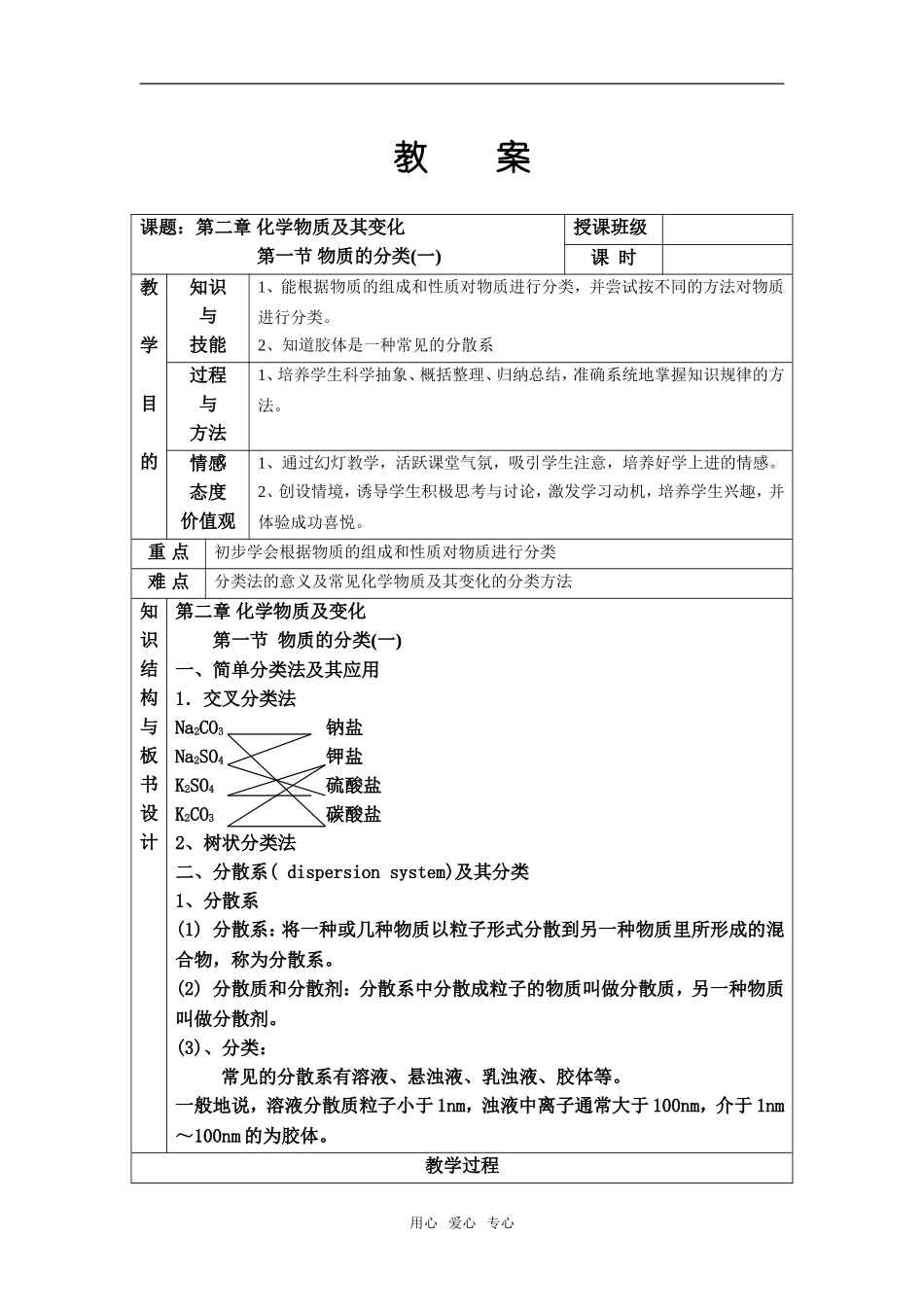 高中化学第二章 第一节 物质的分类 教案人教版必修1_第1页