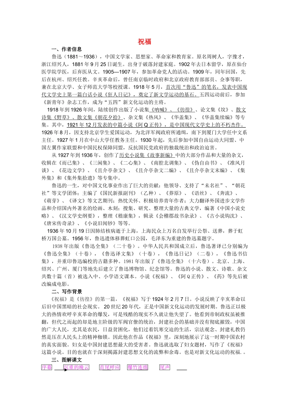 高中语文 4.20《祝福》精品教案 苏教版必修2_第1页