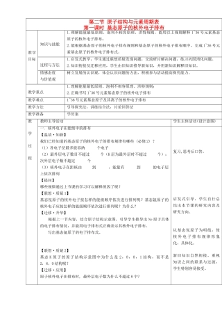 高中化学 第1章 原子结构 1.2 原子结构与元素周期表（第1课时）教案 鲁科版选修3-鲁科版高中选修3化学教案