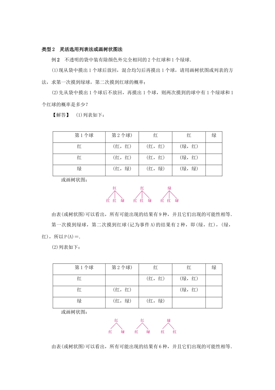 九年级数学上册 第二十五章 概率初步 25.2 用列举法求概率 第2课时 用画树状图法求概率教案 （新版）新人教版-（新版）新人教版初中九年级上册数学教案_第2页