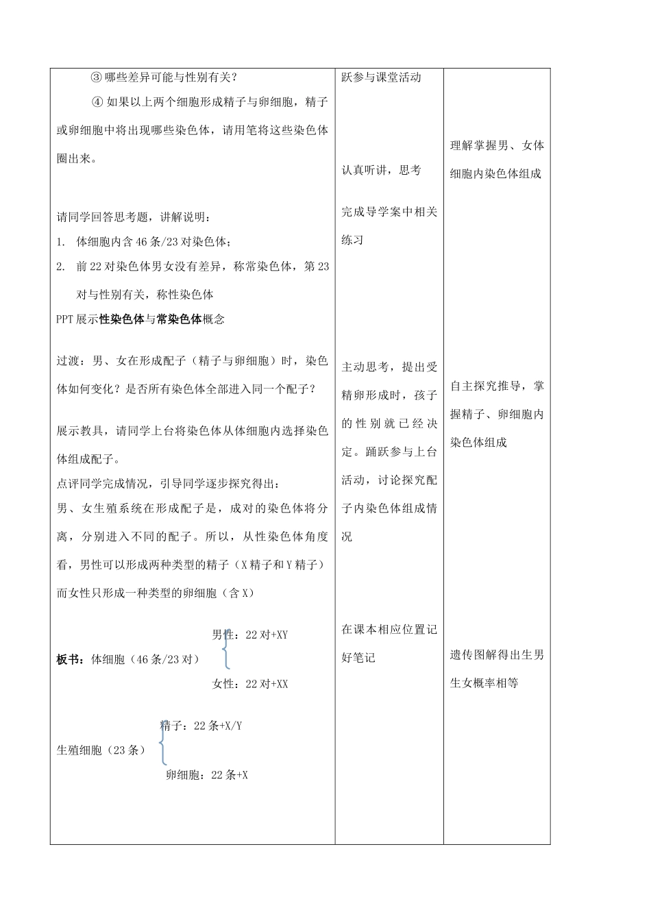 八年级生物上册 第20章 第4节 性别和性别决定教学设计 北师大版-北师大版初中八年级上册生物教案_第2页