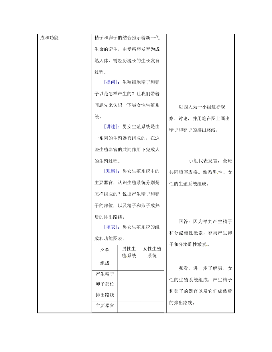 江苏省东台市唐洋镇中学七年级生物下册《8.1 精卵结合孕育新的生命》教案1 苏教版_第2页