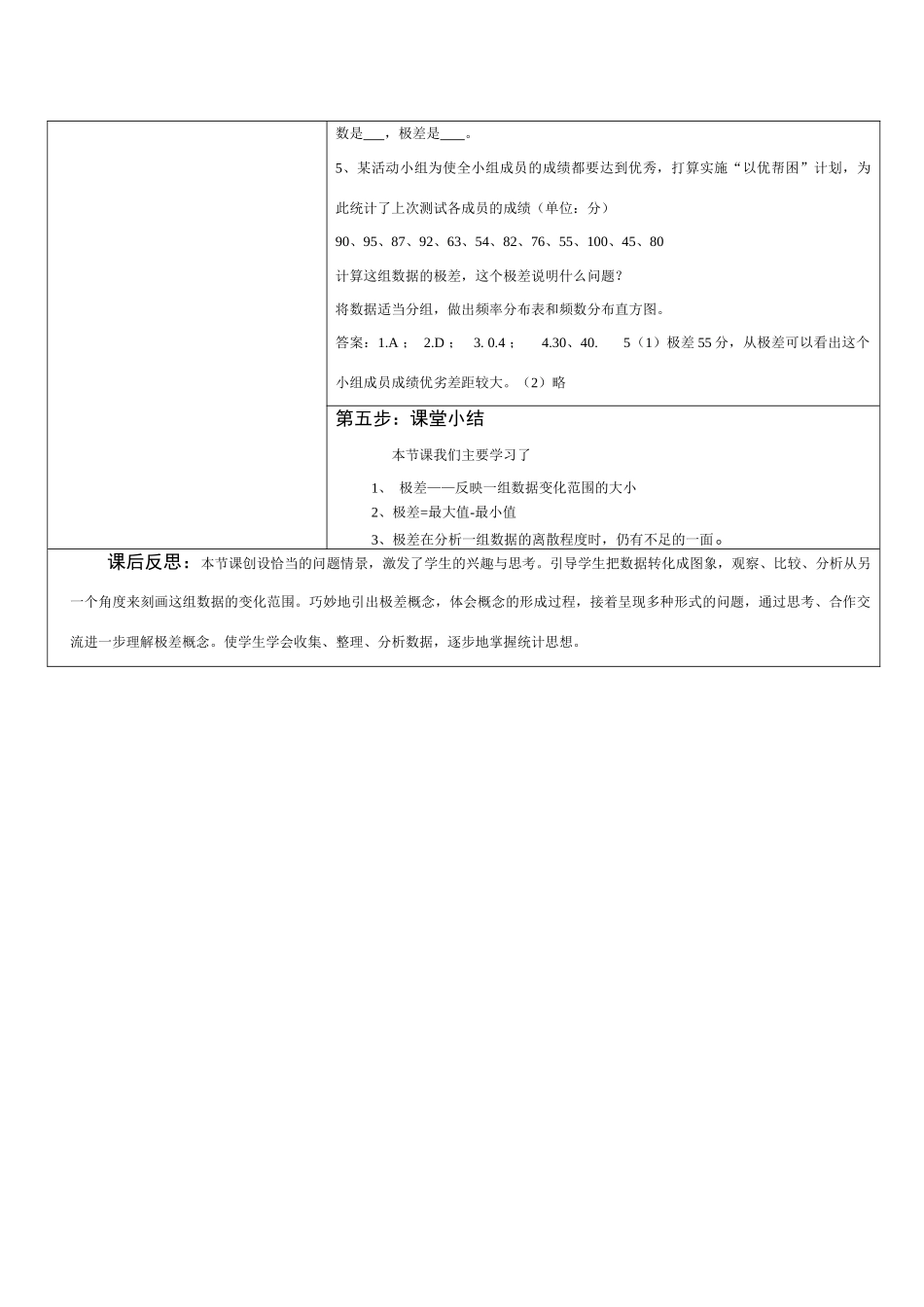 八年级数学 20.2.1 极差 教案新人教版_第3页