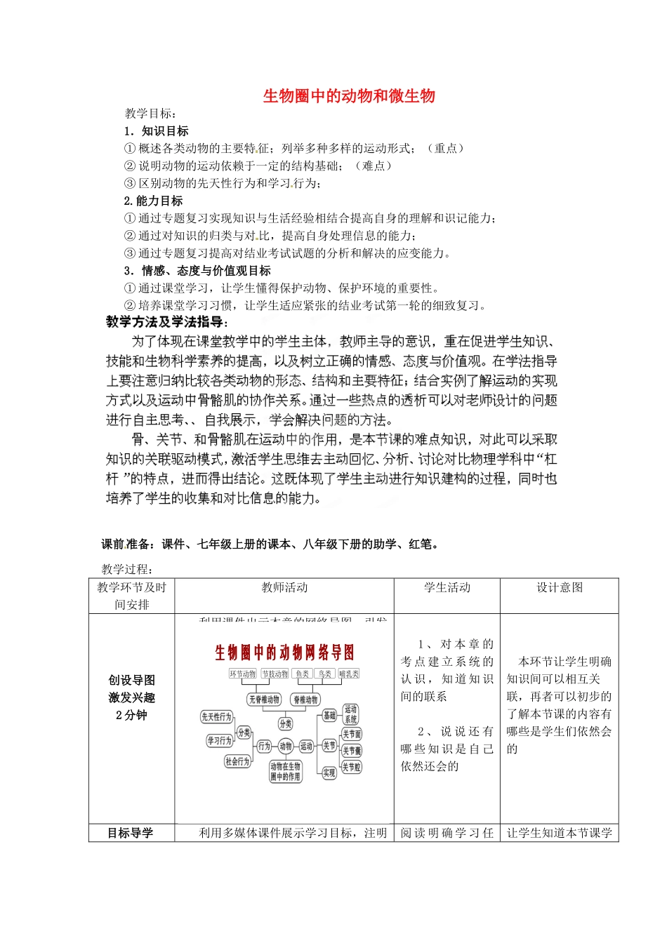 八年级生物下册 第3专题 生物圈中的动物和微生物复习教案1 济南版_第1页