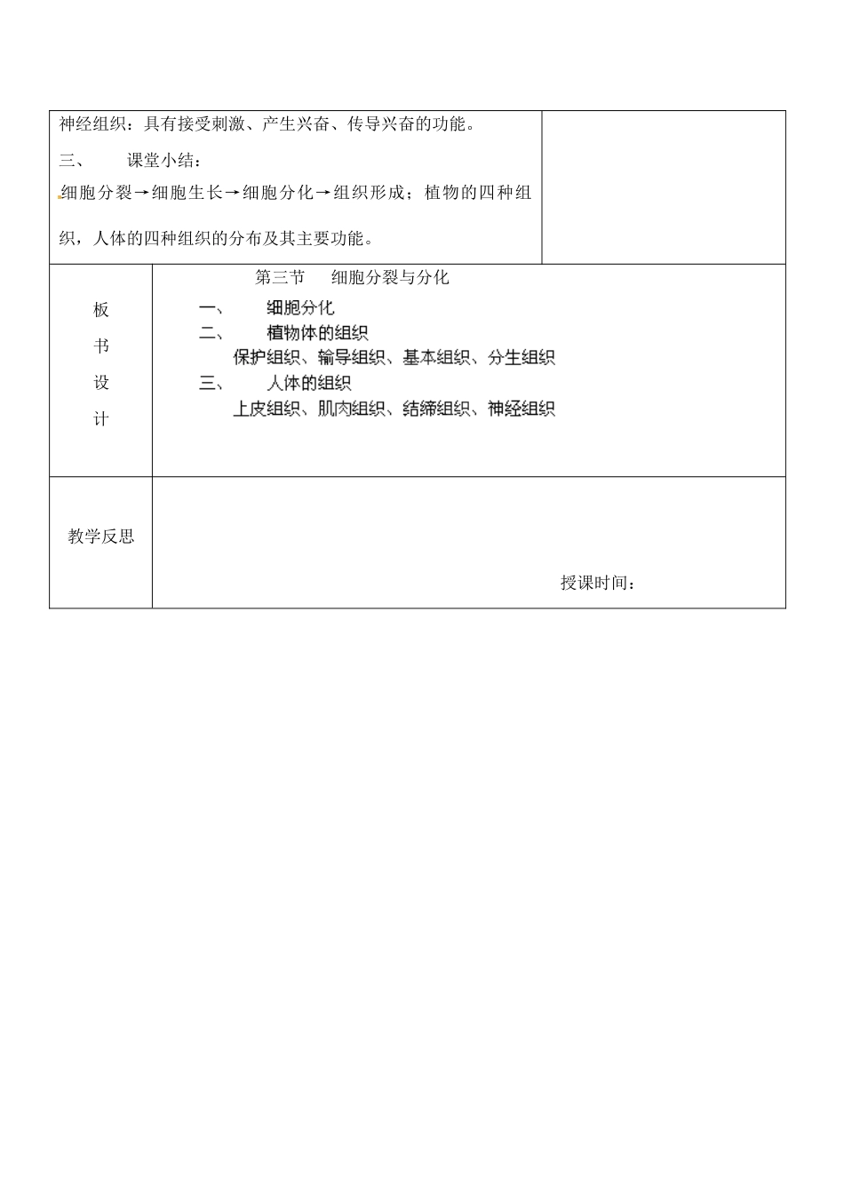 江苏省南京市上元中学七年级生物上册 3.3 细胞分裂与分化（第2课时）教案 苏教版_第3页