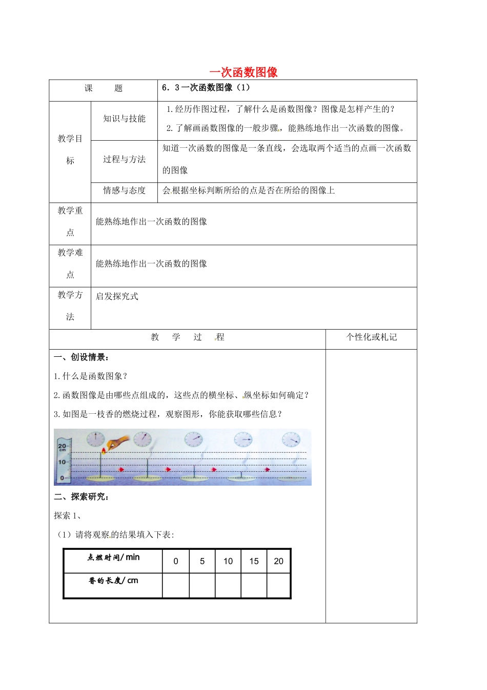 江苏省常州市溧阳市八年级数学上册 6.3.1 一次函数的图像教案 （新版）苏科版-（新版）苏科版初中八年级上册数学教案_第1页