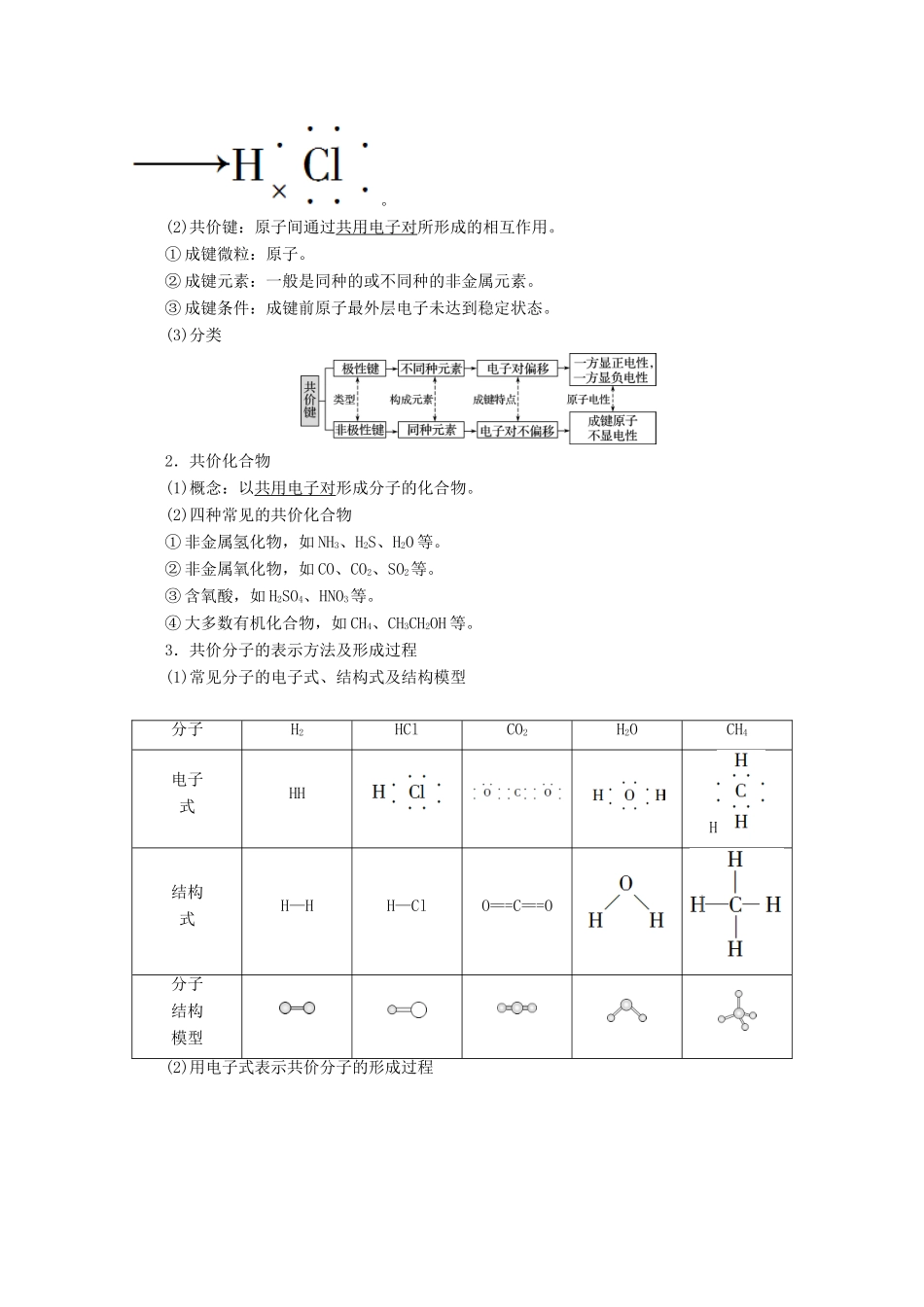 高中化学 1.2 第2课时 共价键教案 新人教版必修第一册-新人教版高一第一册化学教案_第2页