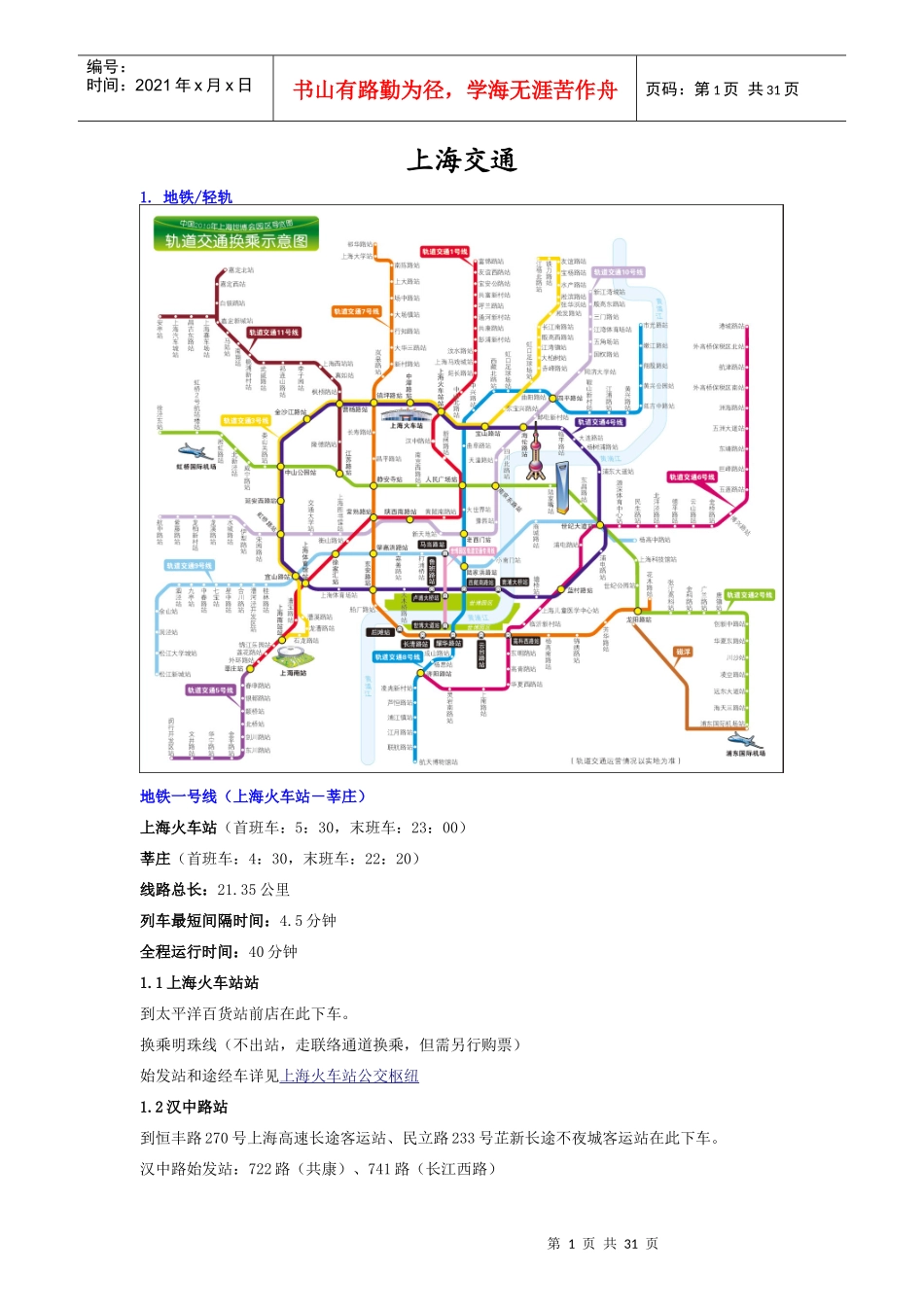 上海轨道交通(附世博地铁图)_第1页