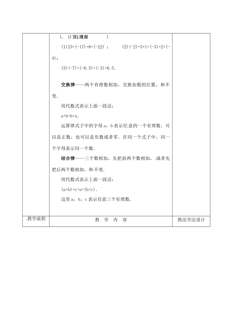 吉林省长春市双阳区七年级数学上册 2.6 有理数的加法 2.6.2 有理数加法的运算律教案 （新版）华东师大版-（新版）华东师大版初中七年级上册数学教案_第2页