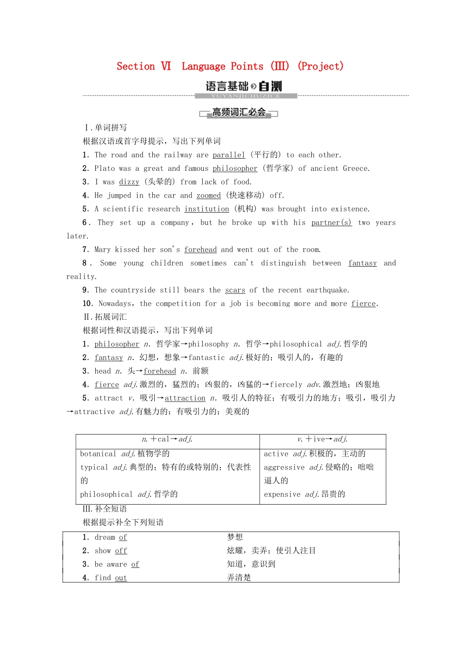 高中英语 Unit 4 Films and film events Section Ⅵ Language Points（Ⅲ）（Project）教案（含解析）牛津译林版选修8-牛津版高二选修8英语教案_第1页