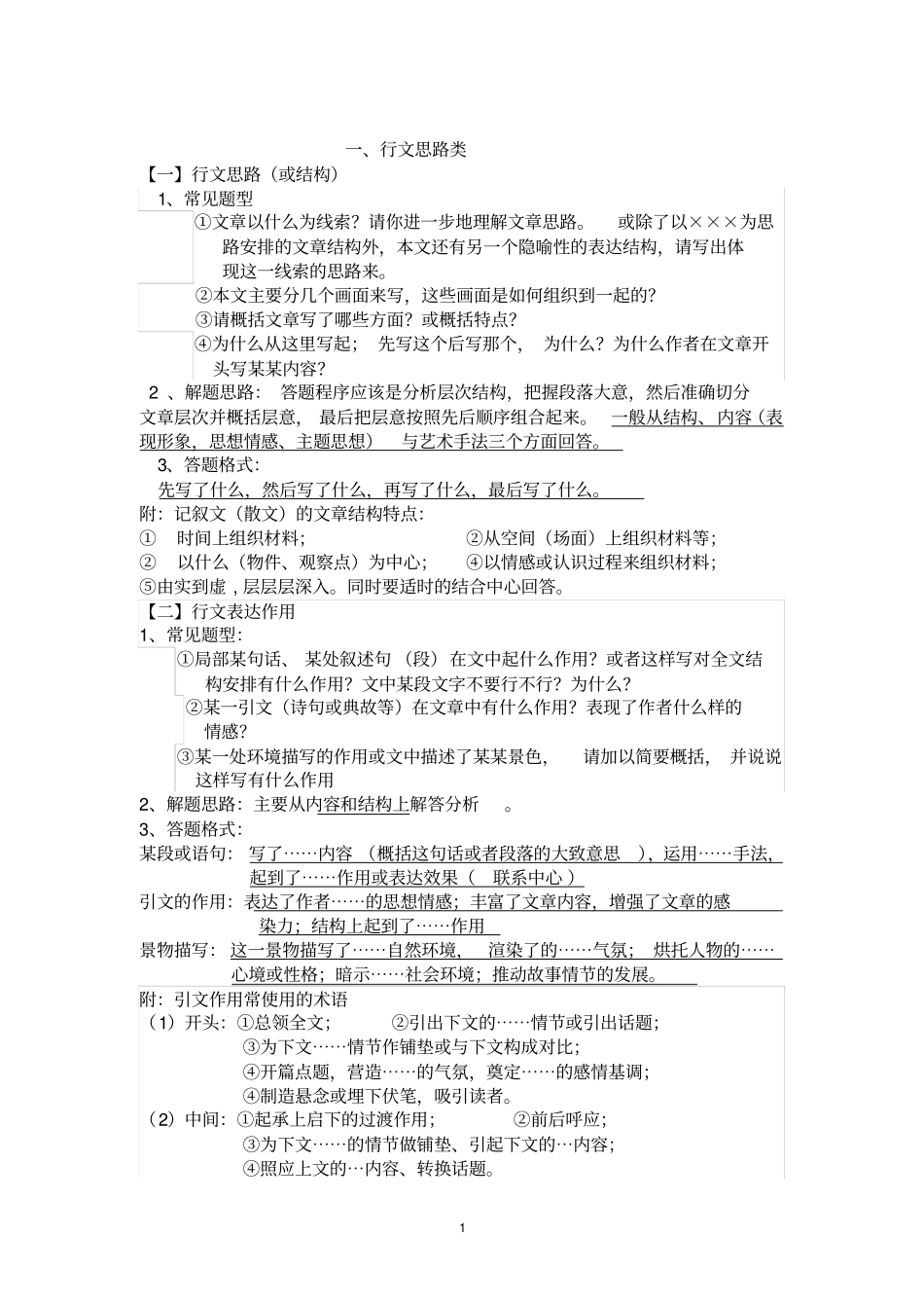 (完整版)最新高考散文答题模板_第1页