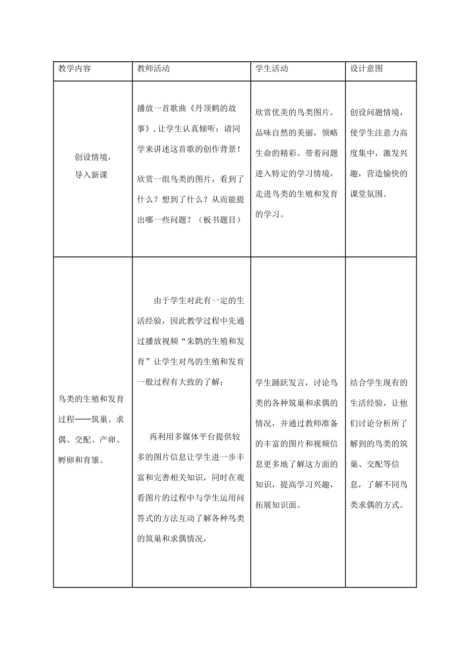 八年级生物上册 第四单元 第二章 第三节 鸟的生殖和发育教案 （新版）济南版-（新版）济南版初中八年级上册生物教案_第2页
