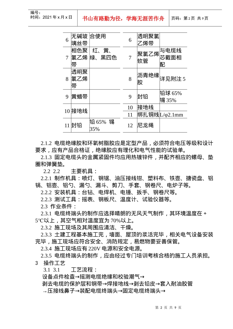 10V油纸绝缘电缆户内型终端头制作工艺标准(10)_第2页