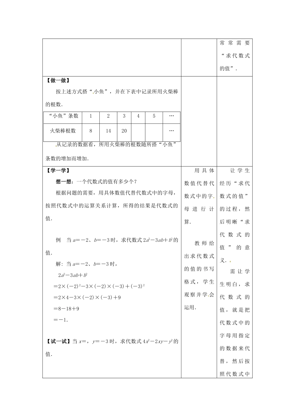 江苏省东台市唐洋镇中学七年级数学上册《3.3 代数式的值1》教案 （新版）苏科版_第2页