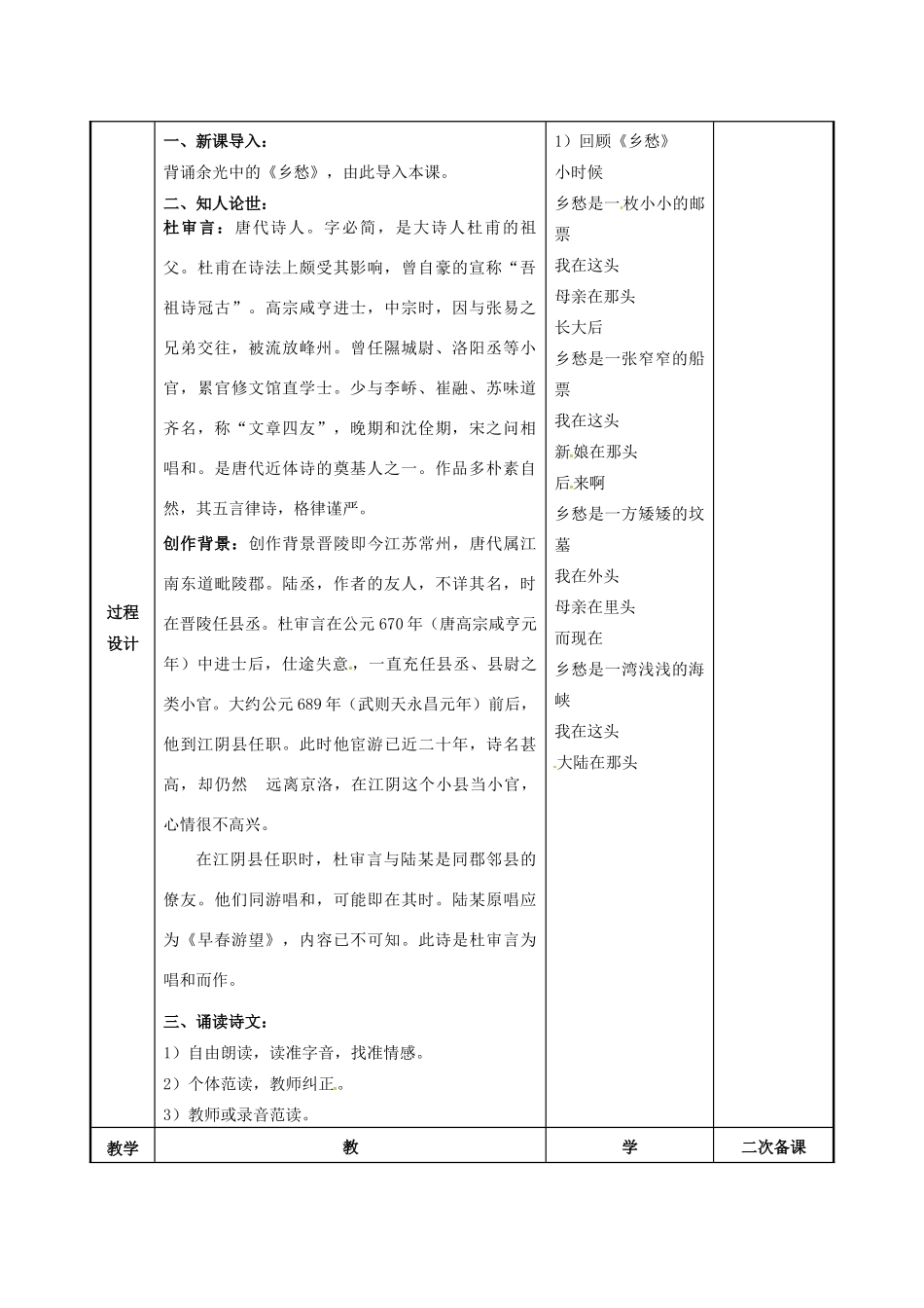 高中语文 第一专题 和晋陵陆丞早春游望教案 苏教版选修《唐诗宋词选读》-苏教版高二《唐诗宋词选读》语文教案_第2页