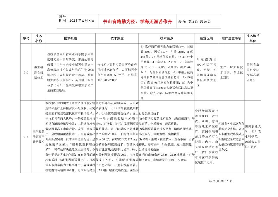 XXXX年四川省20项农业主推技术汇总表_第2页