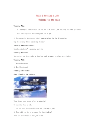 高中英语 Unit2 Getting a job-Welcome to the unit精品教案 牛津译林版选修11