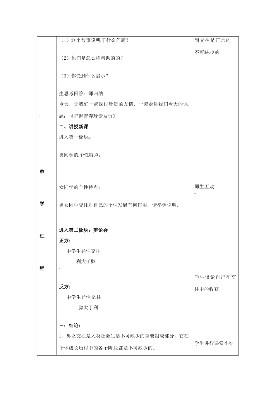 山东省青岛市城阳区第七中学七年级政治下册《把握青春 珍爱友谊》教案 鲁教版_第2页