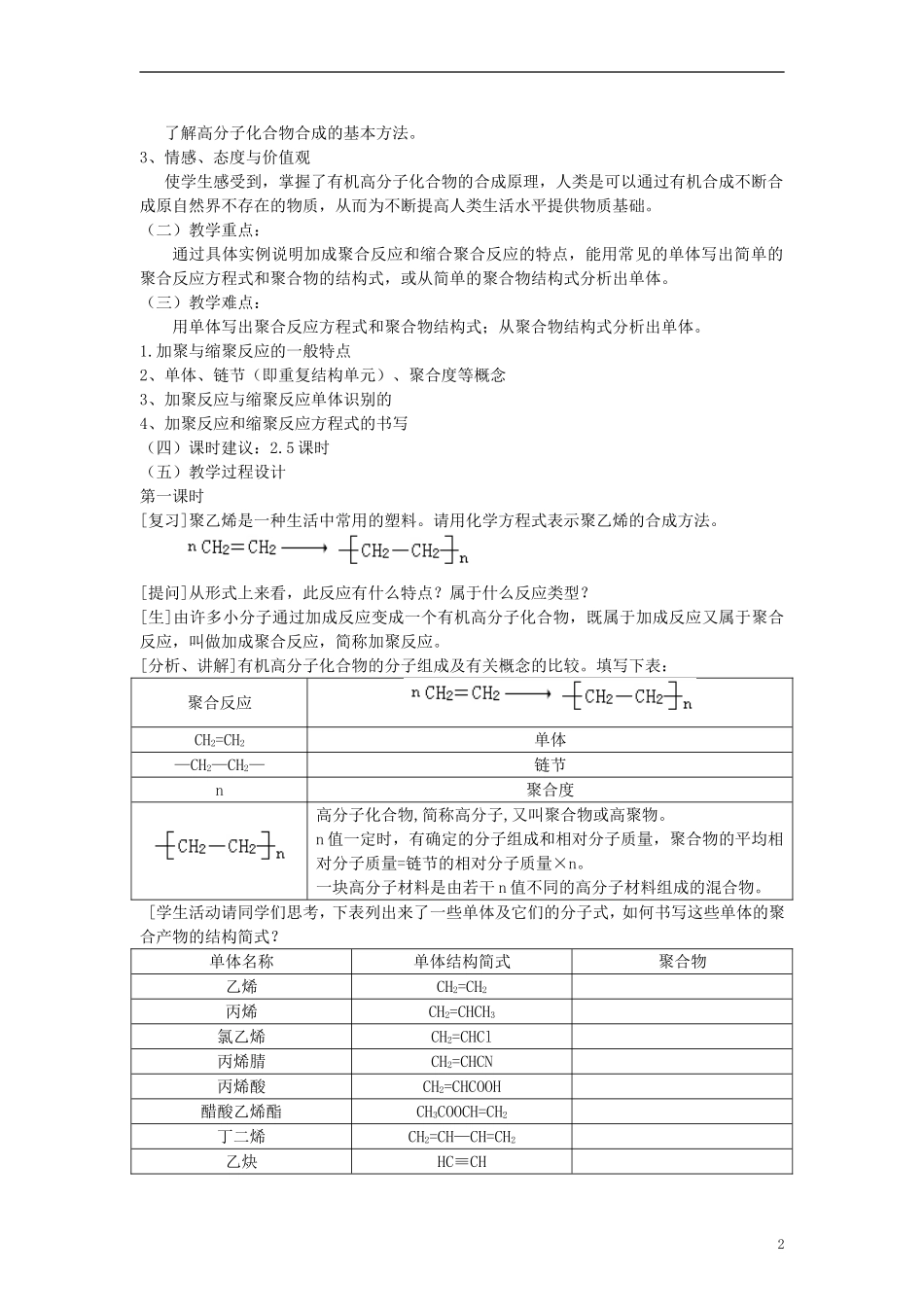 高中化学 《合成高分子化合物的基本方法》教案3 新人教选修5_第2页