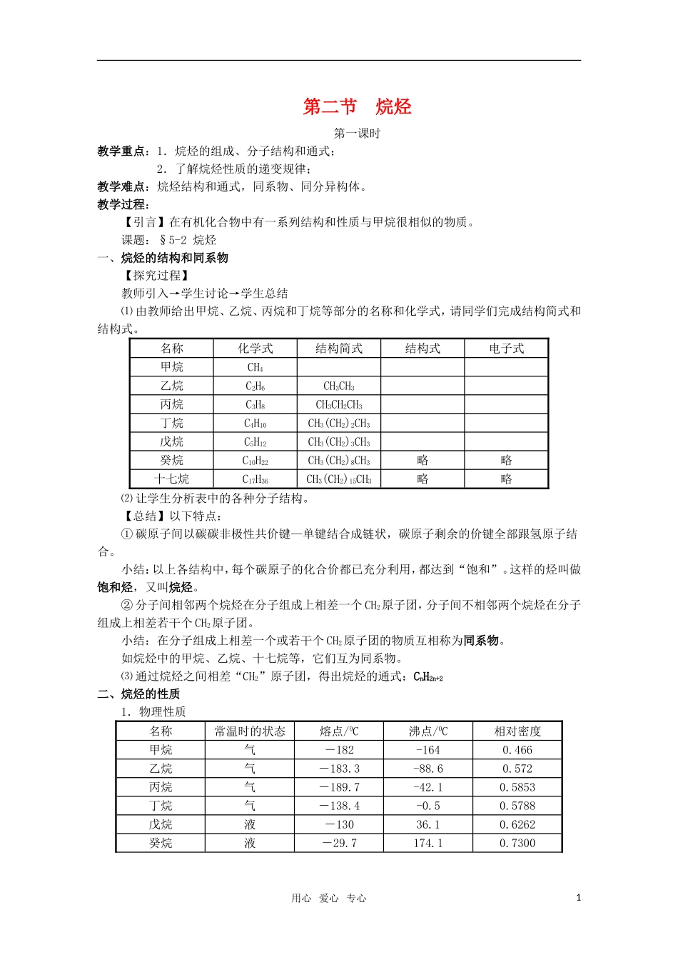 高中化学 5.2《烷烃》教案 旧人教版必修2_第1页