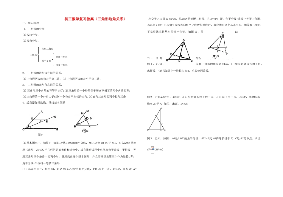 九年级数学 三角形边与角复习教案_第1页