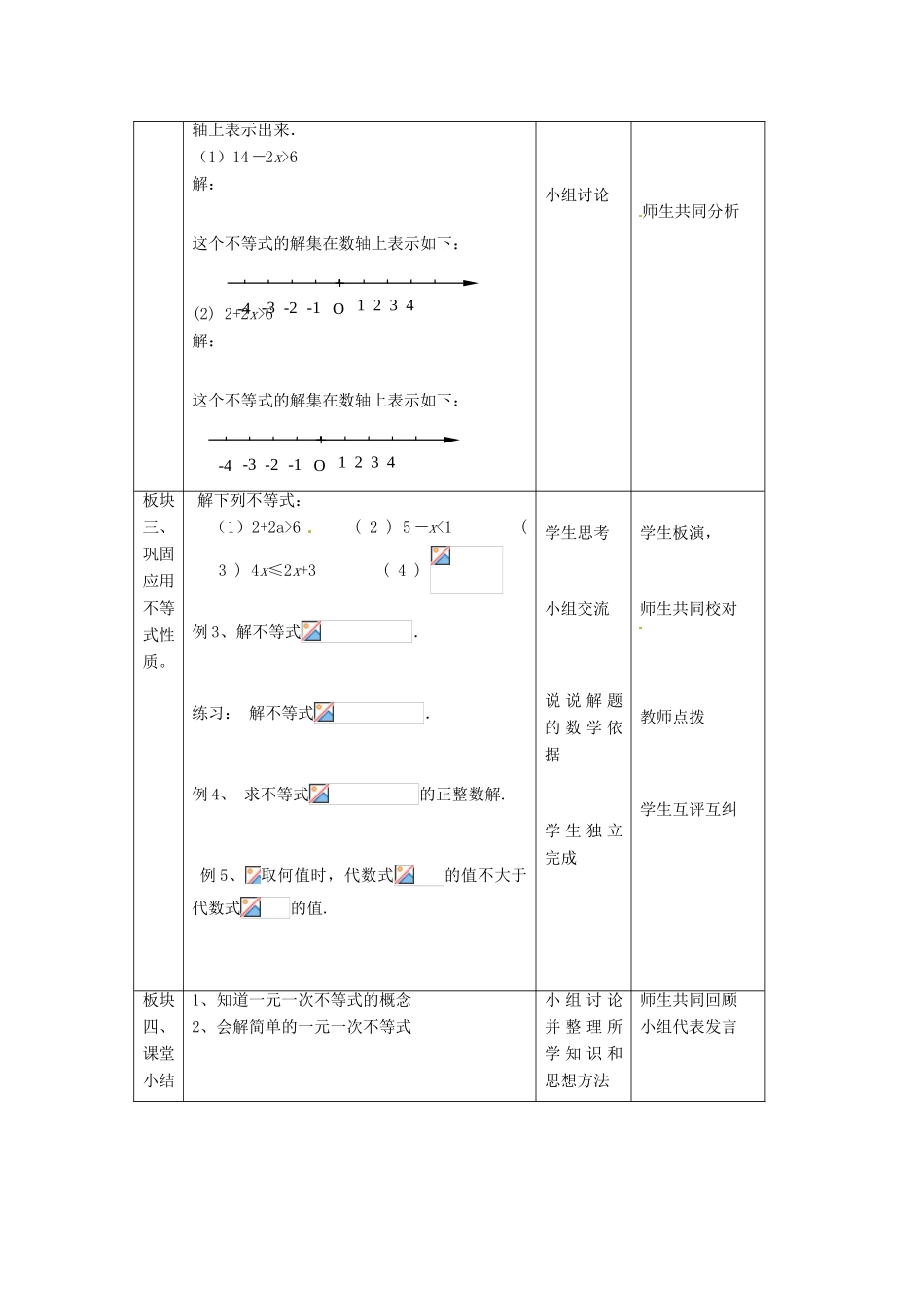 江苏省常州市西夏墅中学七年级数学下册《11.4 解一元一次不等式》教案（1） 苏科版_第2页