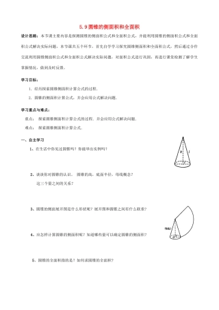 九年级数学上册 5.9圆锥的侧面积和全面积教案 苏科版