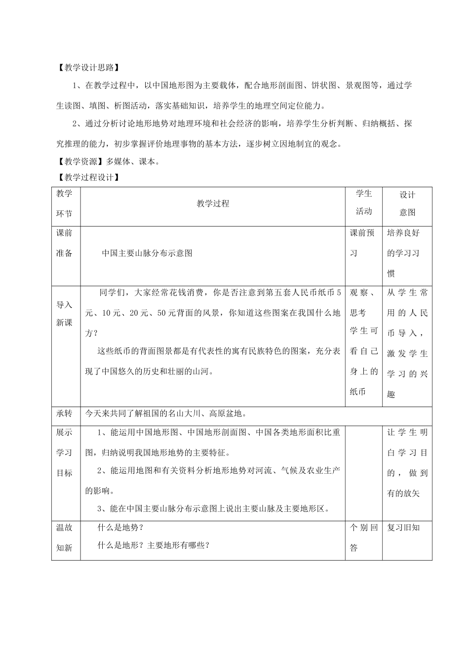 八年级地理上册 2.1 地形教学设计 （新版）粤教版-（新版）粤教版初中八年级上册地理教案_第2页