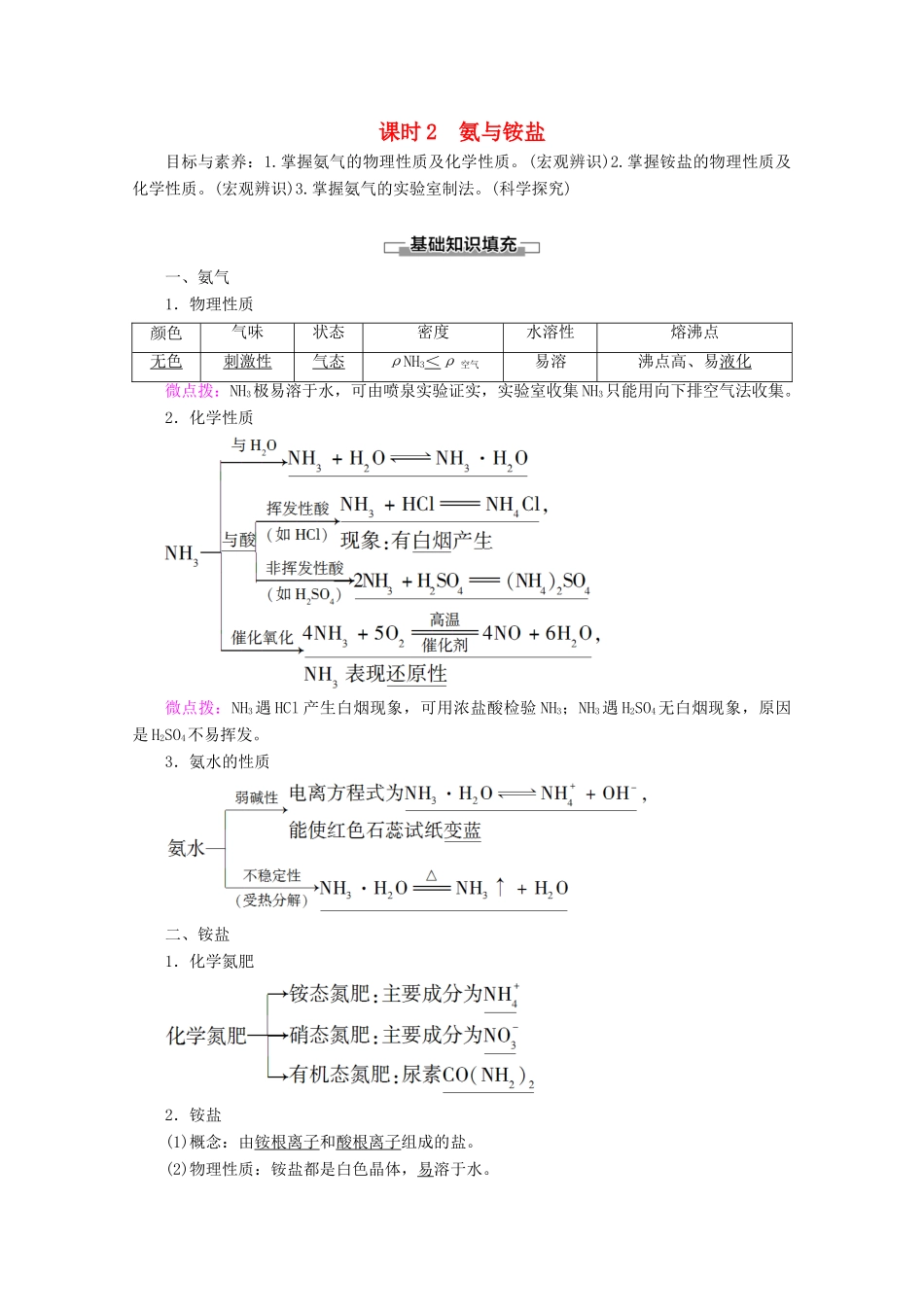 高中化学 第3章 第2节 课时2 氨与铵盐教案 鲁科版必修1-鲁科版高一必修1化学教案_第1页