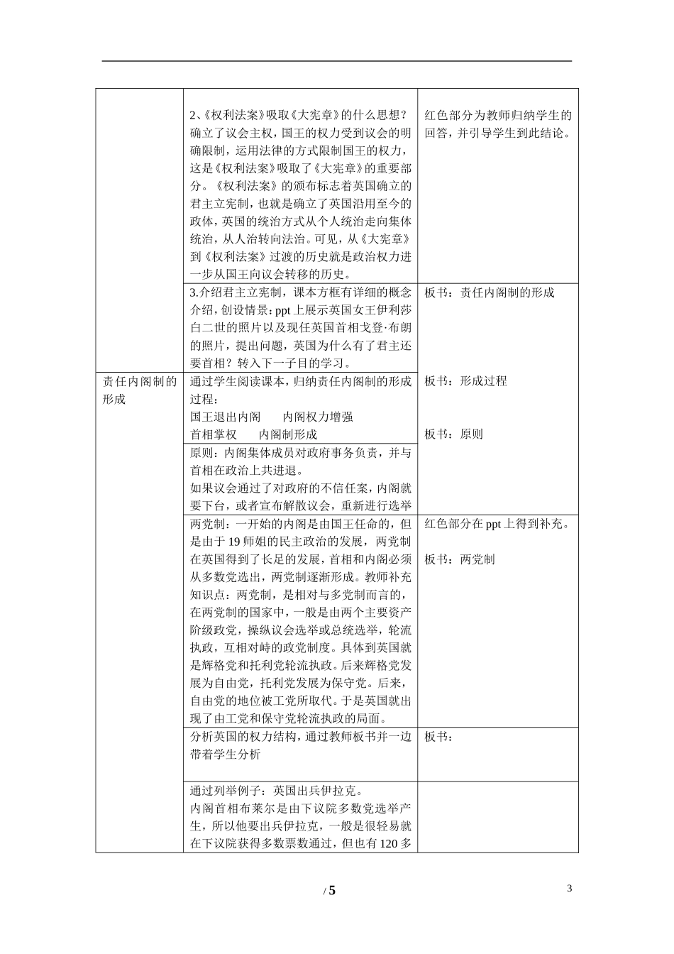 高中历史 第三单元 近代西方资本主义政体的建立第8节《英国的制度创新》参考教案1 岳麓版必修1_第3页