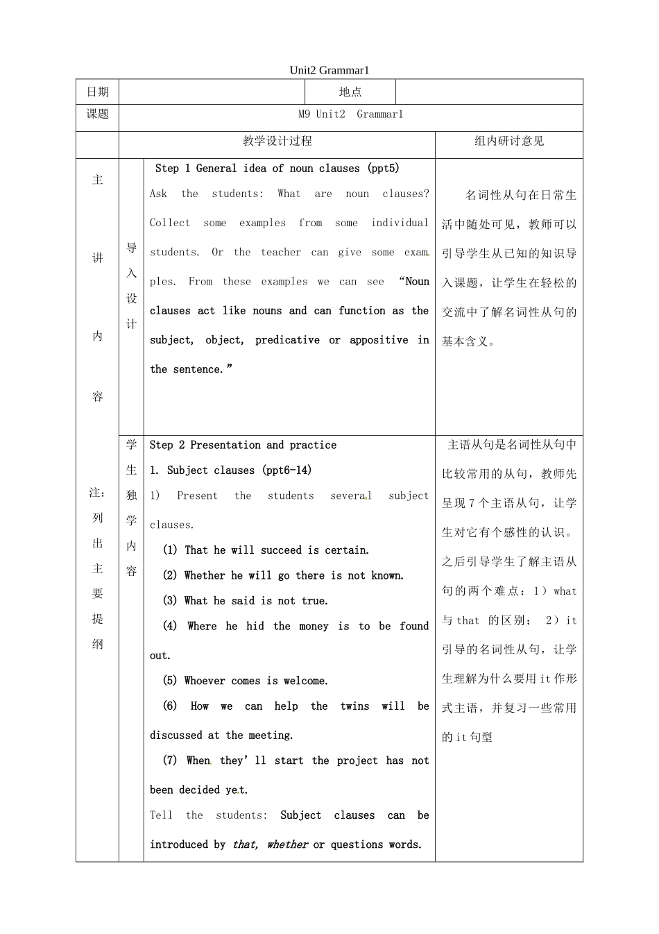 高中英语 Unit2 Grammar1教案 牛津译林版选修9-牛津版高二选修9英语教案_第1页