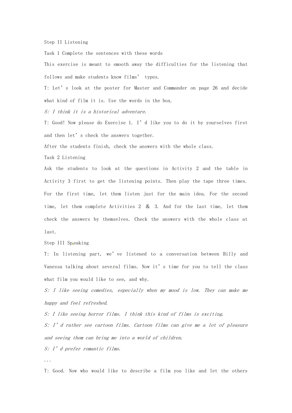 高中英语 Module3 TheThird Period Listening and Speaking教案 外研版必修5-外研版高二必修5英语教案_第3页