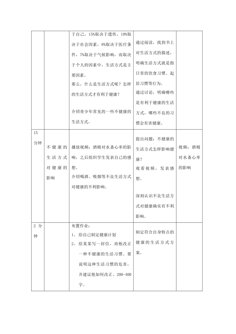 八年级生物下册 8.3.2 选择健康的生活方式教案 新人教版_第3页