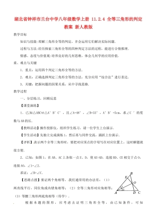 湖北省钟祥市兰台中学八年级数学上册 11.2.4 全等三角形的判定教案 新人教版