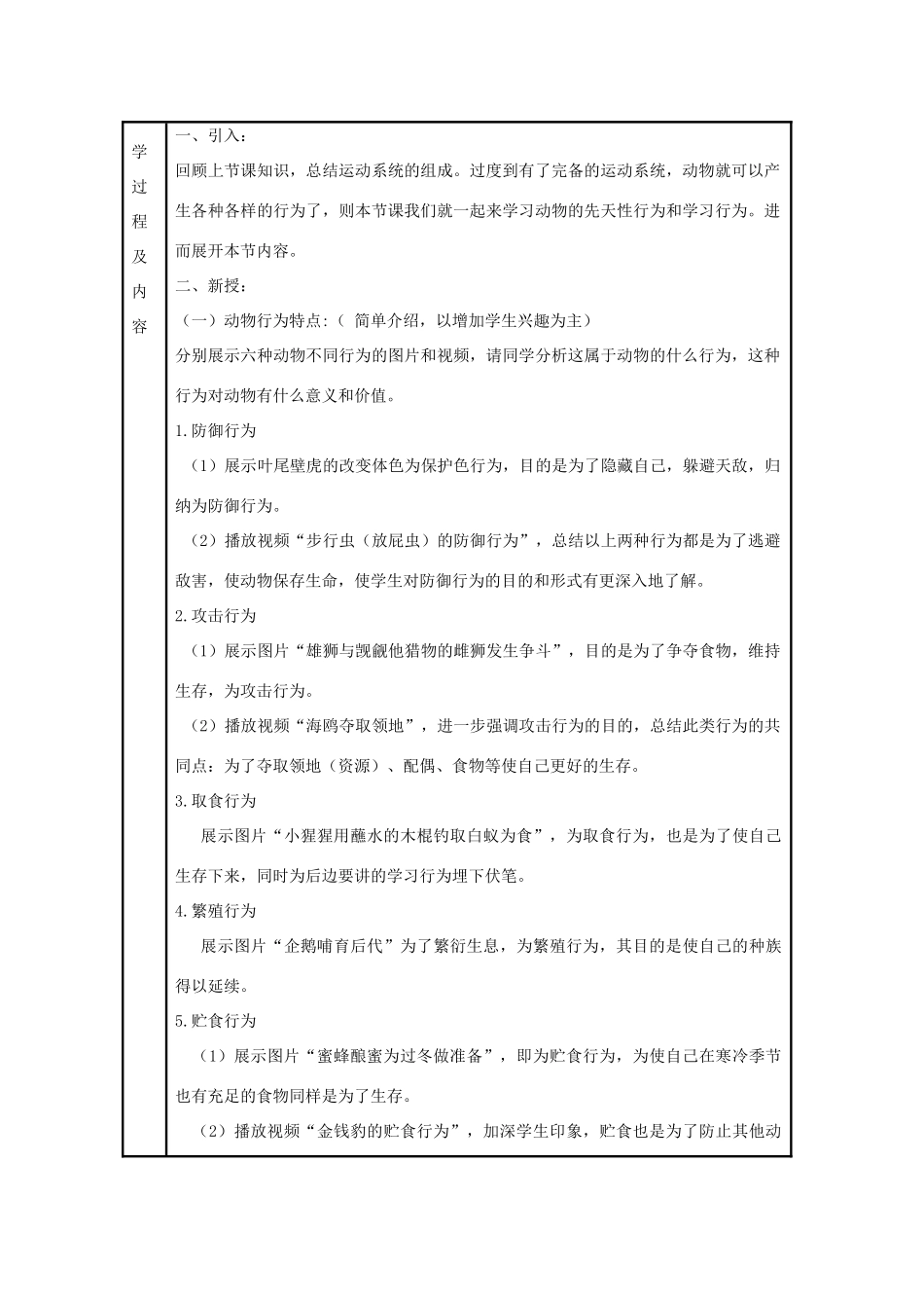 八年级生物上册 第五单元　生物圈中的其他生物 第二节　先天性行为和学习行为名师教案1 人教新课标版_第2页