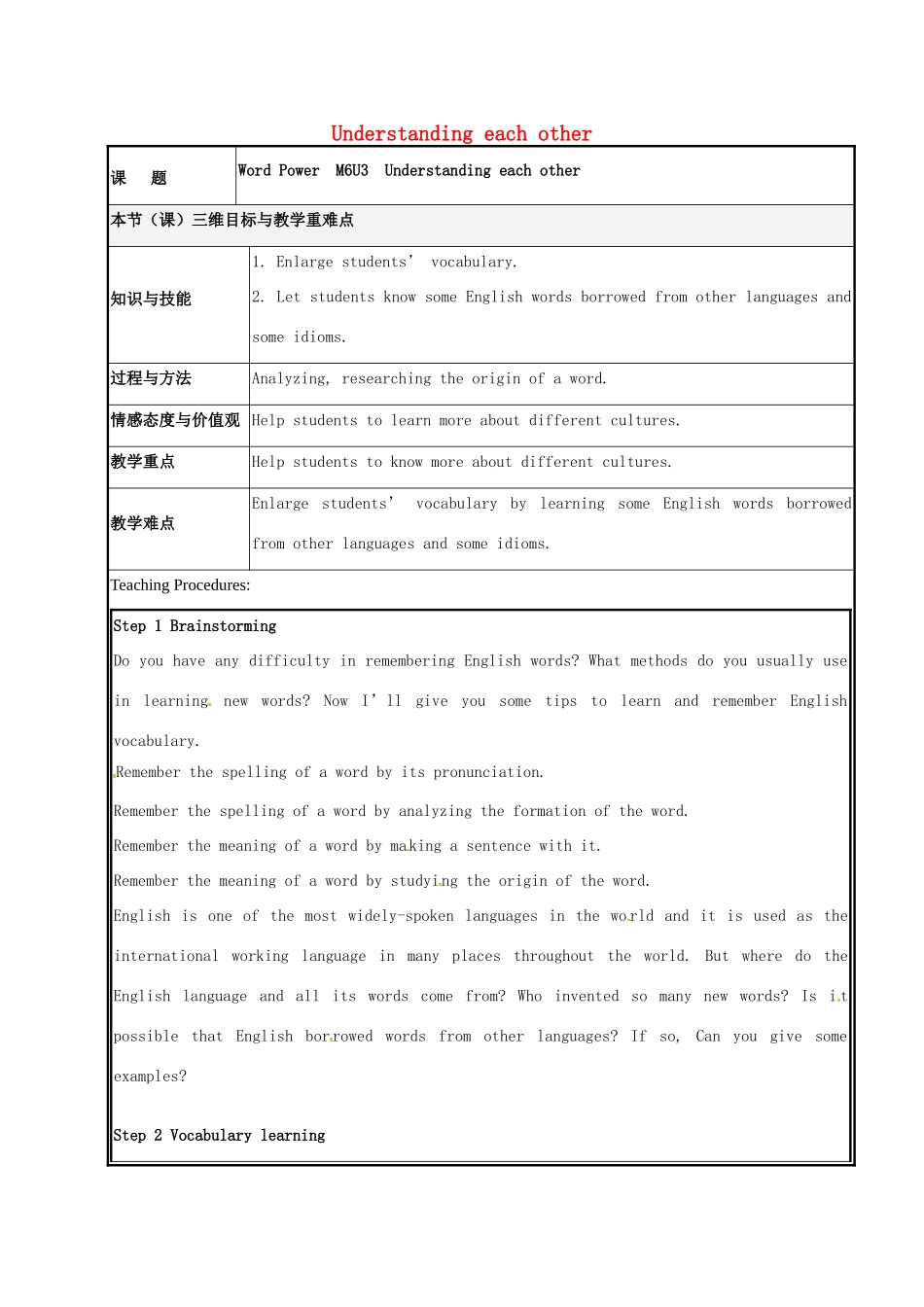 高中英语 Unit3 Word Power教案 牛津译林版选修6-牛津版高二选修6英语教案_第1页