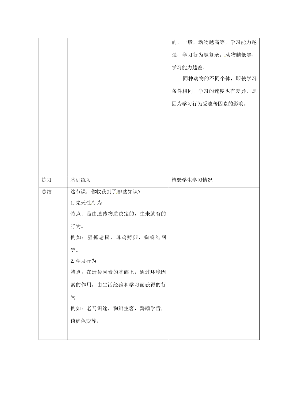 湖南省长沙市长郡芙蓉中学八年级生物上册《5.2.2 先天性行为和学习行为（一）》教案 （新版）新人教版_第3页