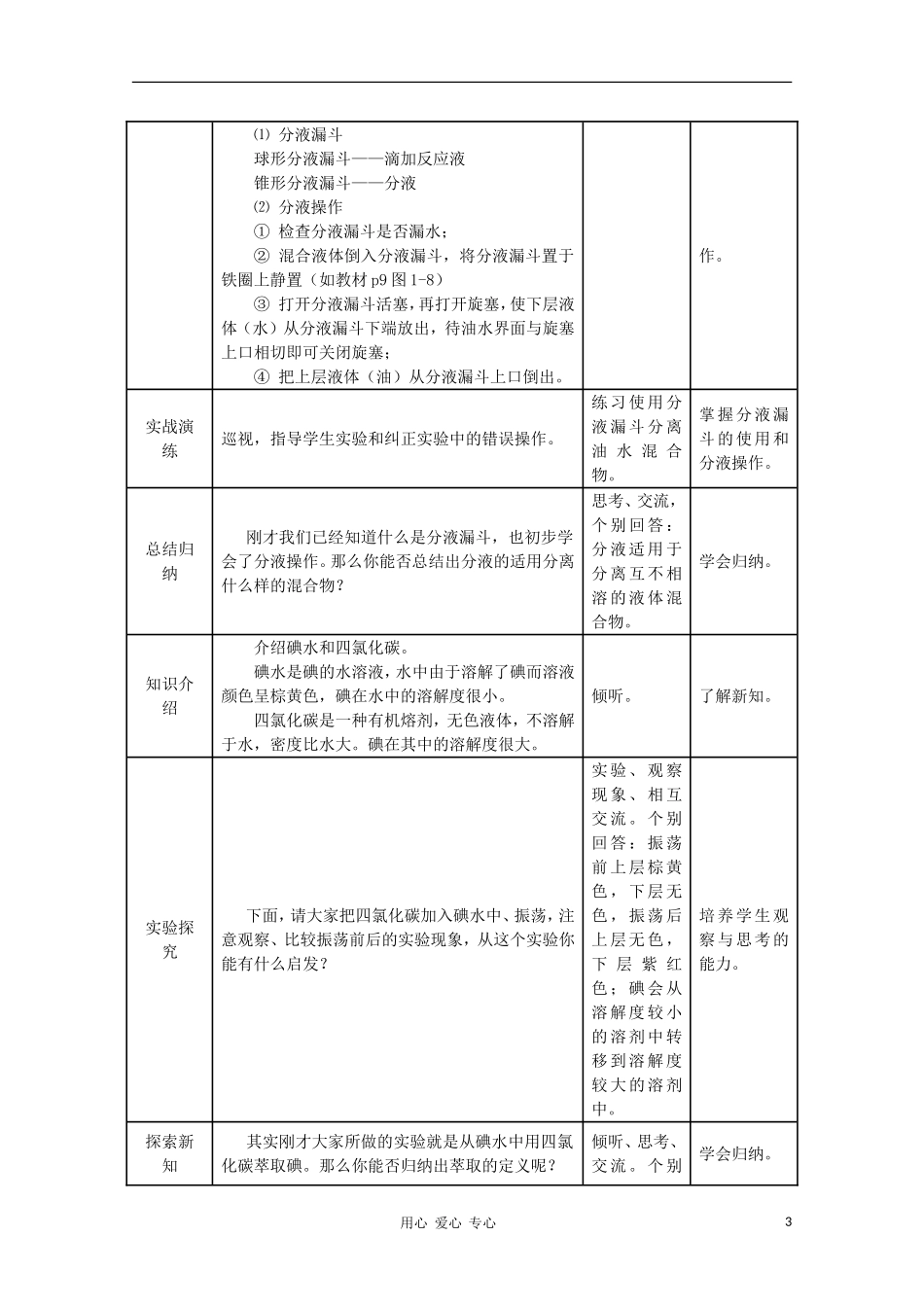 高中化学 萃取和分液教学设计 新人教版必修1_第3页