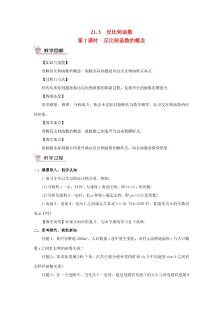 九年级数学上册 第21章 二次函数与反比例函数21.5 反比例函数第1课时 反比例函数的概念教案（新版）沪科版-（新版）沪科版初中九年级上册数学教案
