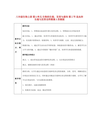 八年级生物上册 第5单元 生物的生殖、发育与遗传 第三节 昆虫和生殖与发育名师教案1 苏教版