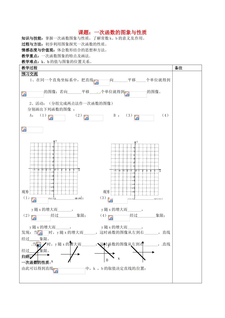 福建省福清西山学校八年级数学 5-14.2.2一次函数的图象与性质教案_第1页