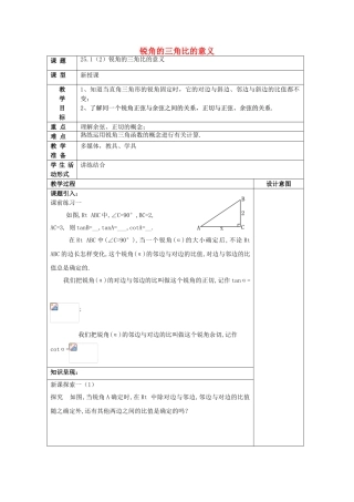 九年级数学上册 25.1 锐角的三角比的意义（2）教案 沪教版五四制-沪教版初中九年级上册数学教案