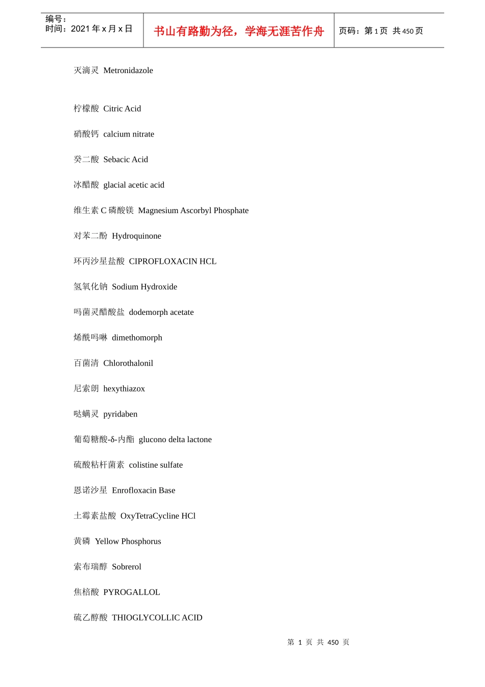 化工原料和产品中英文对照（DOC450页）_第1页