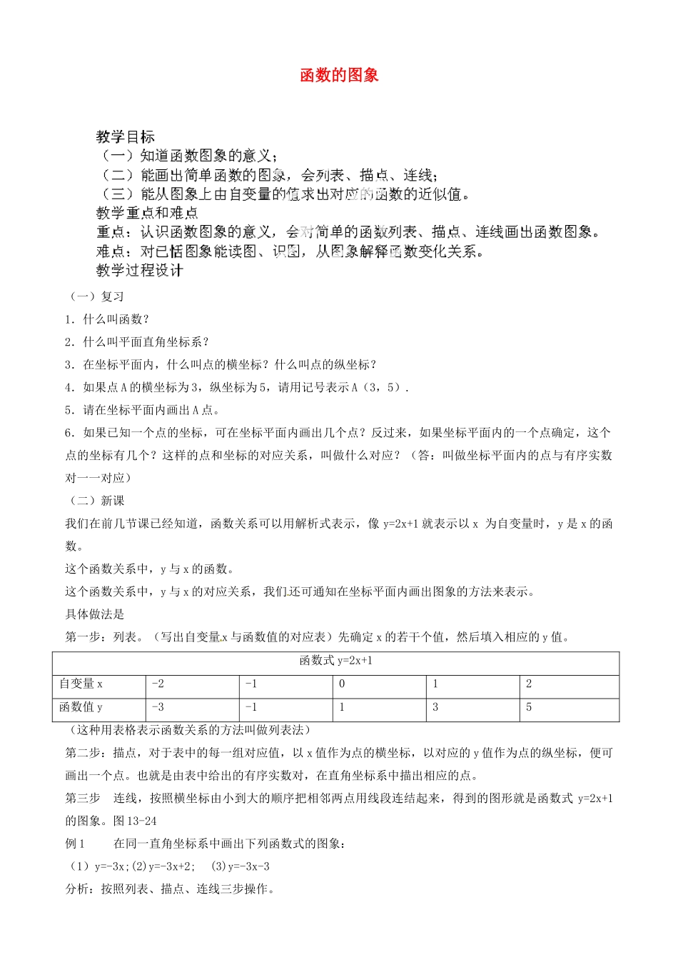江苏省金湖县实验中学中考数学 函数的图象复习教案 新人教版_第1页