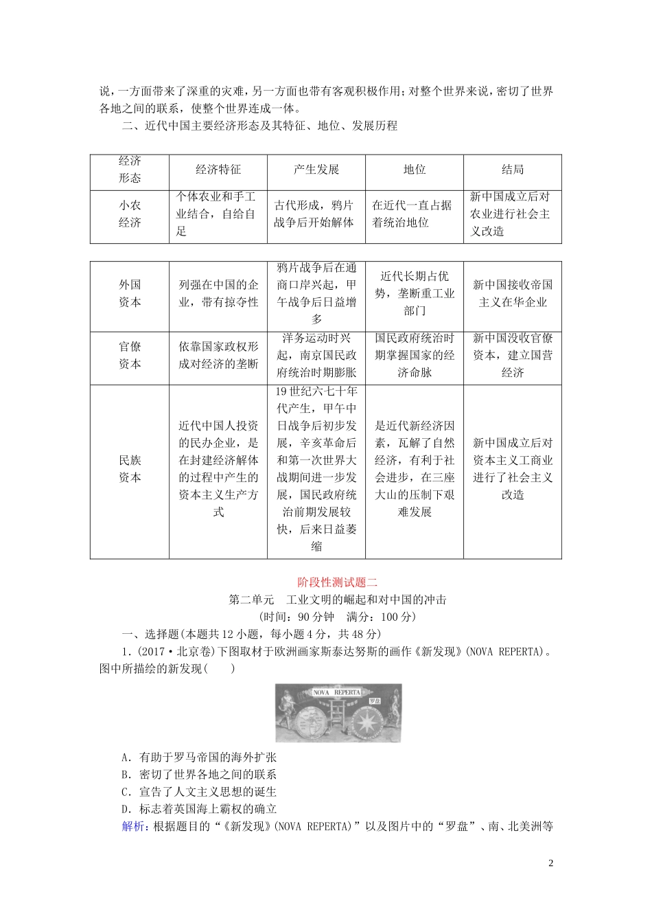高中历史 第二单元 工业文明的崛起和对中国的冲击单元整合提升教案（含解析）岳麓版必修2-岳麓版高一必修2历史教案_第2页
