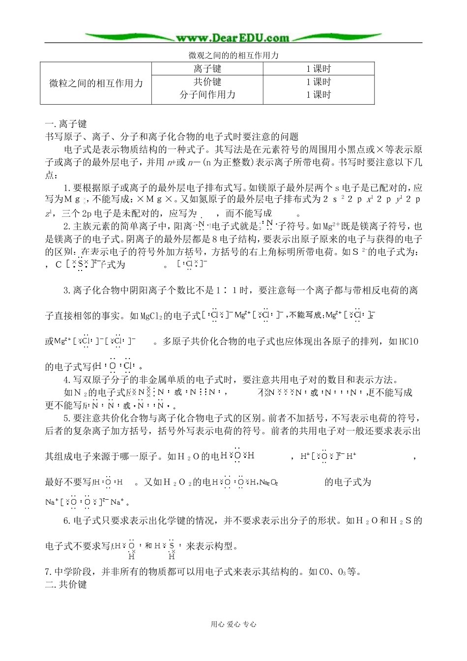 高中化学微观之间的的相互作用力教案 苏教版 必修2_第1页